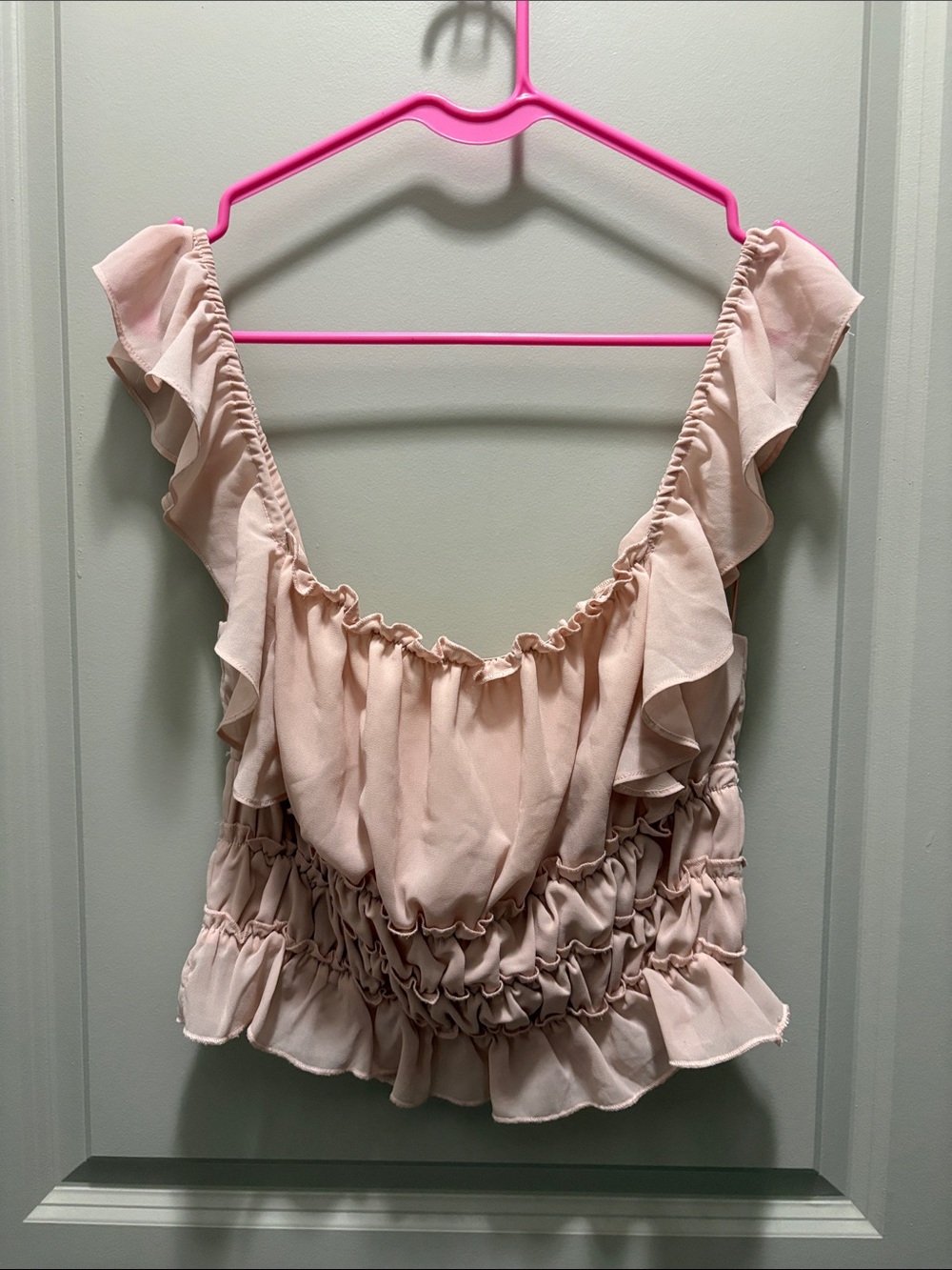 Le Lis Blush Pink Ruffled Sleeveless Crop Top